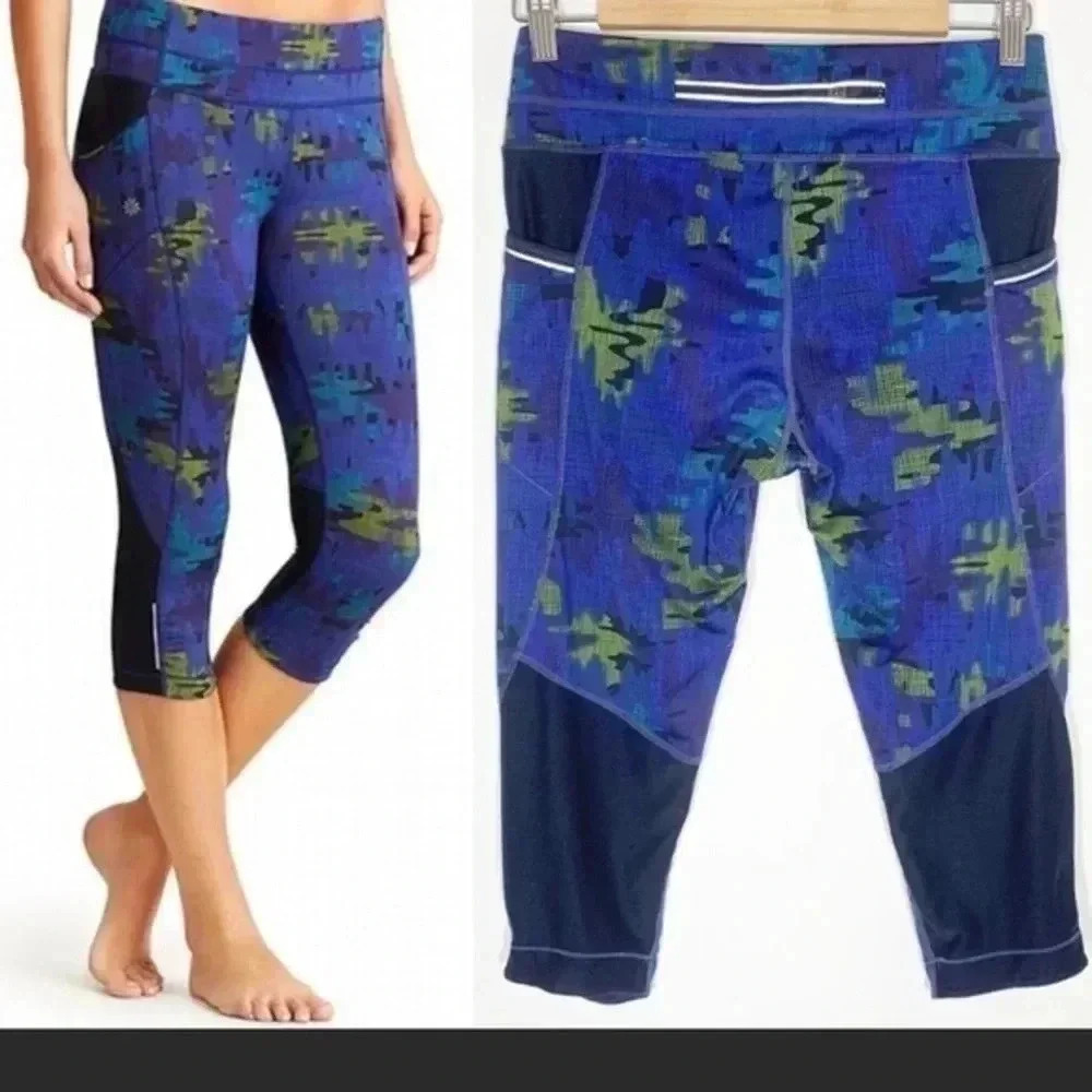 Athleta Camo Be Free Knicker Crop Leggings Blue - Picture 2 of 15